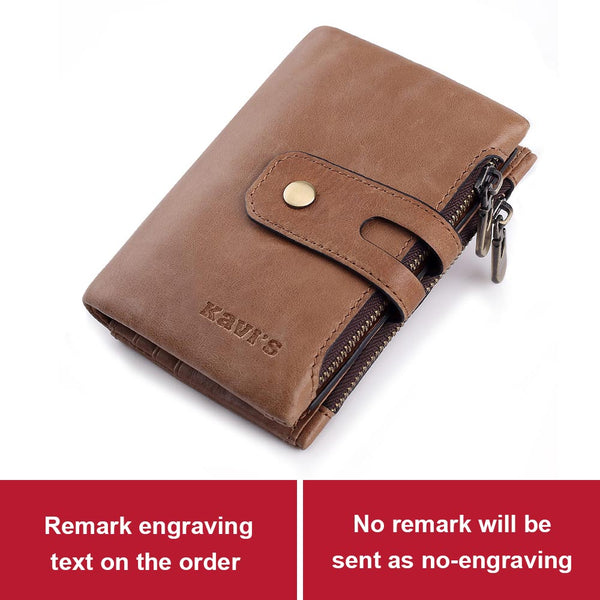Brown M - KAVIS Free Engraving Name Genuine Leather Wallet Men PORTFOLIO Gift Male Cudan Portomonee Perse Coin Purse Pocket Money Bag