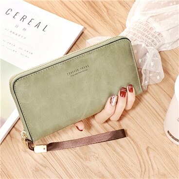 new green - Female Wallet PU Leather Long Purse Black/pink/blue/green/gray Famous Brand Designer Wallet Women 2019 Quality Female Purse