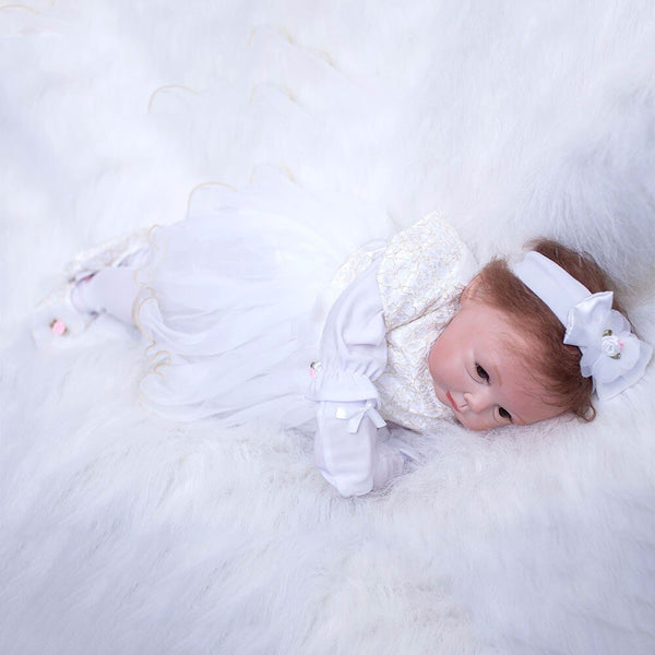 [variant_title] - 22 inch Newborn Dolls Lifelike Bebe 55cm Reborn Dolls White Dress Princess Silicone Baby Realistic Doll Kids Playmates (White)