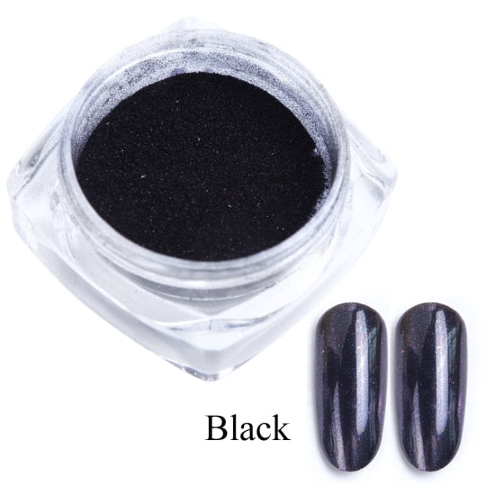 Black - 0.5g Nail Mirror Glitter Powder Metallic Color Nail Art UV Gel Polishing Chrome Flakes Pigment Dust Decorations Manicure TRC/ASX