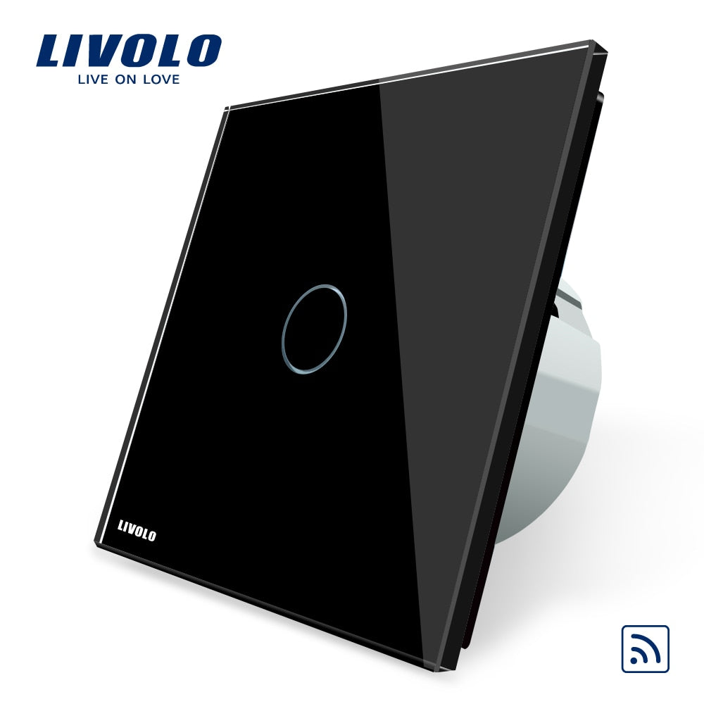 Black - Livolo EU Standard Wall Light Remote Touch Switch,1gang 1way ,Glass Panel, AC 220~250V ,VL-C701R-1/2/3/5, No remote controller