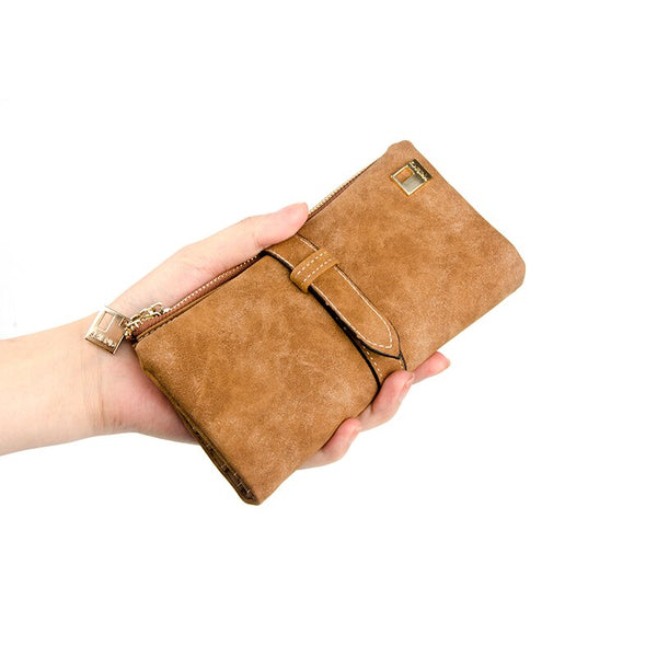 [variant_title] - Famous Brand Long Purse Two Fold Women Wallets Drawstring Nubuck Leather Zipper Suede Wallet Ladies Carteira Feminina Clutch Bag