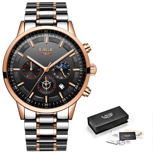 Rose Gold Black - Relojes 2018 Watch Men LIGE Fashion Sport Quartz Clock Mens Watches Top Brand Luxury Business Waterproof Watch Relogio Masculino