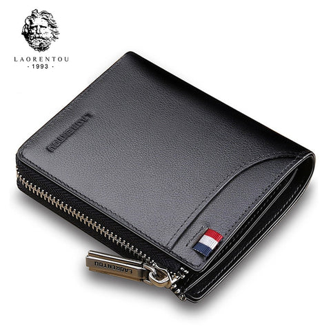 [variant_title] - LAORENTOU Men Wallet Genuine Leather Card Holder Man Luxury Short Wallet Purse Zipper Wallets Casual Standard Wallets for Women