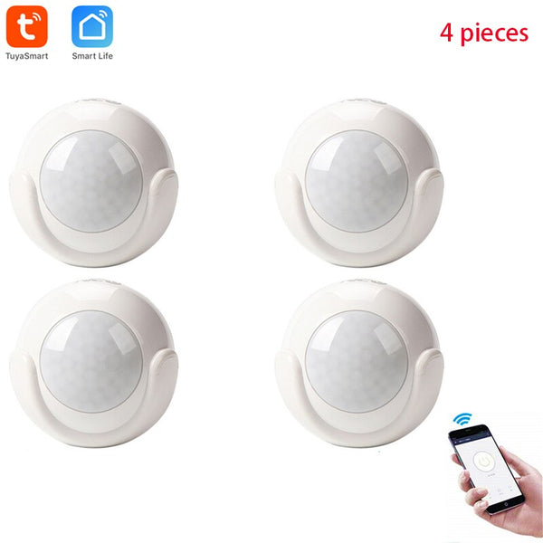 4 pieces - Tuya WiFi PIR Motion Sensor Detector Home Alarm System ,Mini Shape PIR Sensor Infrared detector compatible with IOS & Android