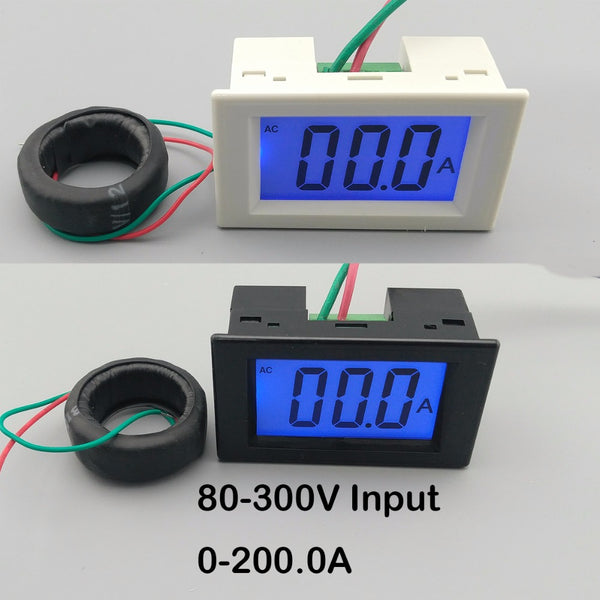 [variant_title] - LCD display white and black ampere meter  Ammeter  range AC 0-200.0A  Panel Monitor blue backlight 80-300V Inpute