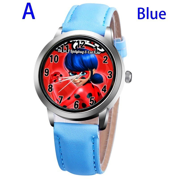 A-BLUE - New arrive Miraculous Ladybug Watches Children Kids gift Watch Casual Quartz Wristwatch fashion leather watch Relogio Relojes