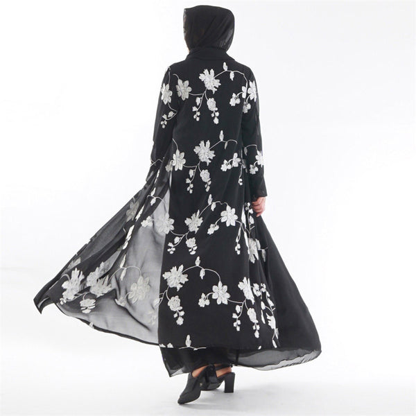 [variant_title] - muslim women dress turkish abaya Printed Flower Maxi Kimono Open Abaya Robe Dubai muslim dress women ramadan kaftan#G6