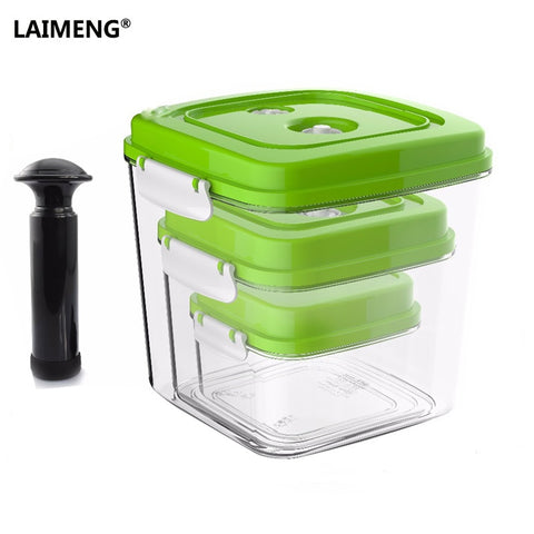 [variant_title] - LAIMENG Vacuum Container Large Capacity Food Saver Storage Square Plastic Containers With Pump 500ML+1400ML+3000ML S166