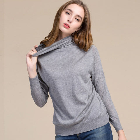 2019 Women Real Silk Sweater Full Pullovers Turtleneck Sweet Cashmere Sweater Comfortable Soft Female Sweaters 7056