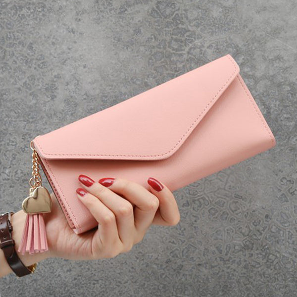 Long-Pink - Mini Tassel Wallet Women Fashion Purse Female Short Mini Wallets Korean Students Lovely Purse Female Small Wallet for Women