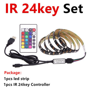 IR 24Key Set / IP20 Not Waterproof / 100CM - BEILAI DC 5V USB LED Strip 5050 Waterproof RGB LED Light Flexible 50CM 1M 2M add 3 17Key Remote For TV Background Lighting