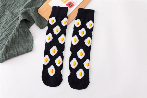 Women Socks Funny Cute Cartoon Fruits Banana Avocado Lemon Egg Cookie Donuts Food Happy Japanese Harajuku skateboard  Socks