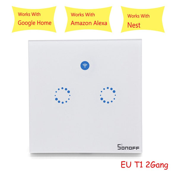 [variant_title] - Sonoff T1 EU Smart Wifi Wall Touch Light Switch 1/2 Gang Touch / WiFi / 433 RF / APP Remote Control Smart Home Work with Google