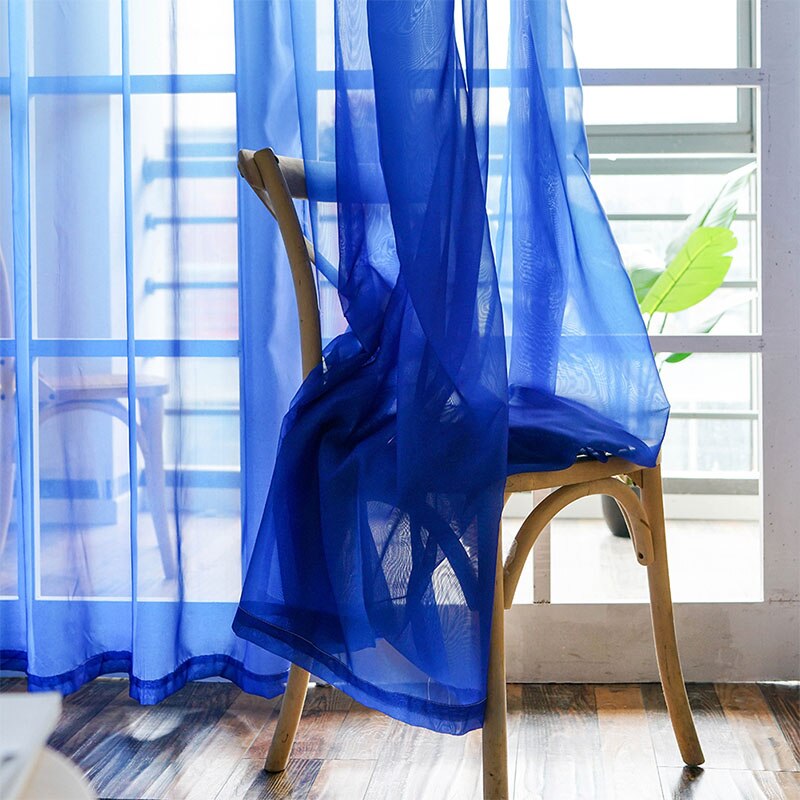Navy Blue / 1 pcs 100cm x 200cm / 2.Grommet - Topfinel Gradient Printed Tulle Transparent Curtains Living Room Bedroom Kitchen Home sheer curtains Decor Tulle at Window