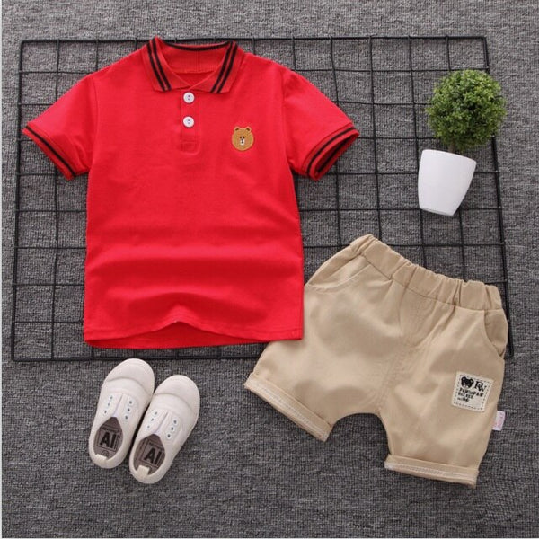Red / 12M - 2019 Summer Kids clothing Boys Baby Sets Sports leisure cartoon short-sleeved T-shirt + pants 2 Pcs Baby Set