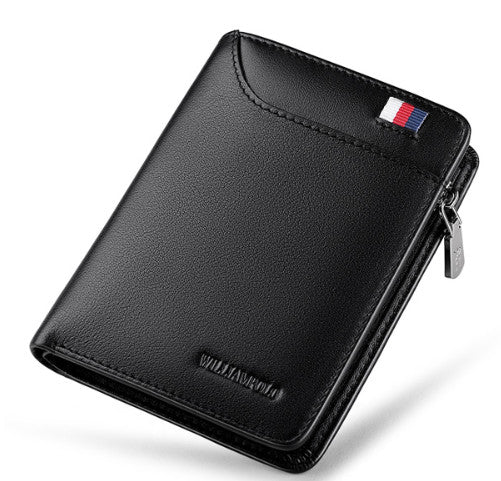 Black - Brand  Genuine Leather Men Wallet with Card Holder Man Luxury Short Wallet Purse Zipper Wallets Casual Standard Wallets pl293