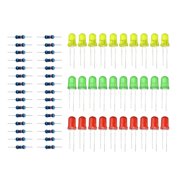 [variant_title] - Three Color Red Green Yellow LED Lamp Experimental Package Include 30pcs LED + 30pcs Resistance Suitable for arduino DIY KIT