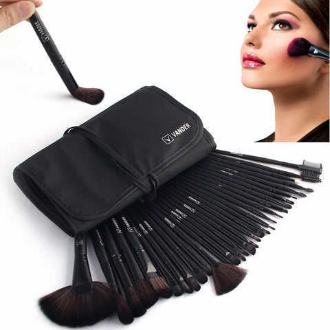 Default Title - Vander 32pcs Black Professional Cosmetics Eyebrow Shadow Makeup Brushes Set Lip Powder Foundation Pinceaux Tool Kit + Pouch Bag