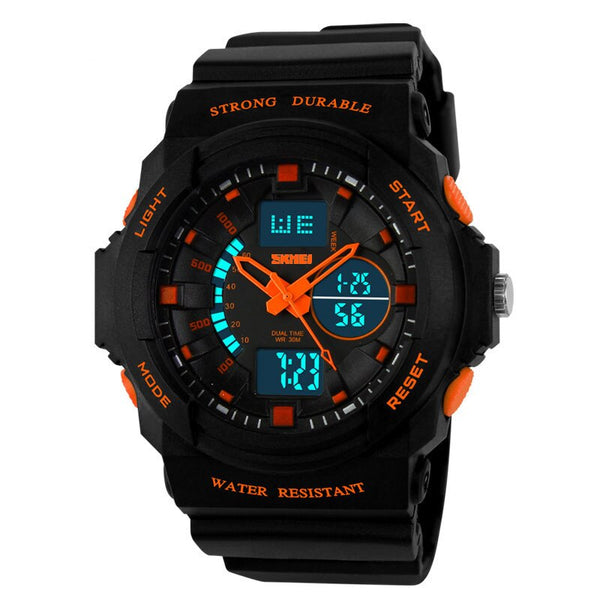 Orange - SKMEI Shock Resistant Watches Waterproof Men Women Kids Outdoor Sport Timing Watch Multifunction Children Fashion Wristwatches