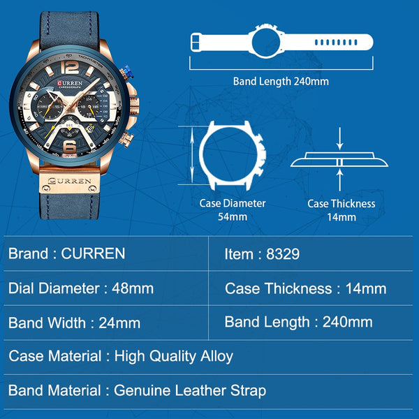 [variant_title] - Watches Men CURREN Brand Men Sport Watches Men's Quartz Clock Man Casual Military Waterproof Wrist Watch relogio masculino