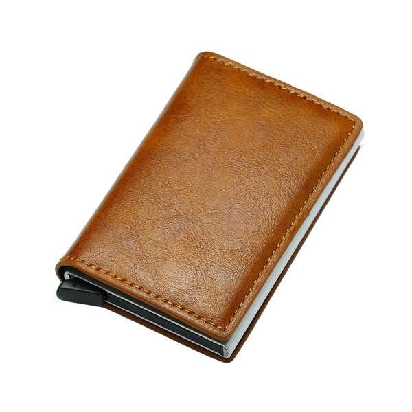 Brown - DIENQI Rfid Card Holder Men Wallets Money Bag Male Vintage Black Short Purse 2019 Small Leather Slim Wallets Mini Wallets Thin