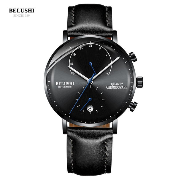 [variant_title] - BELUSHI Fashion Quartz Watches Men Top Brand Ultra-thin Leather Men Watch Waterproof Male Auto Date Clock Relogio Masculino