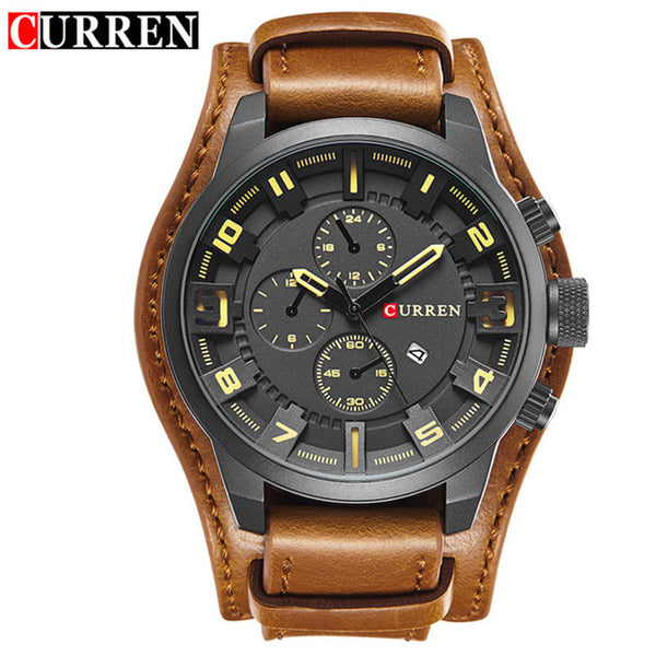 black yellow - Curren 8225 Army Military Quartz Mens Watches Top Brand Luxury Leather Men Watch Casual Sport Male Clock Watch Relogio Masculino