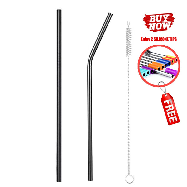 Black 2pcs - 2/4/8Pcs Colorful Reusable Drinking Straw High Quality 304 Stainless Steel Metal Straw with Cleaner Brush For Mugs 20/30oz