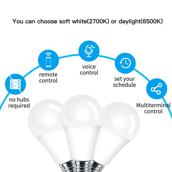 [variant_title] - Works with Alexa Echo Google E27 E26 7W Warm Cool White Smart Life/Tuya APP Remote Control  WiFi Smart Light Bulb LED Lamp (1 PC)
