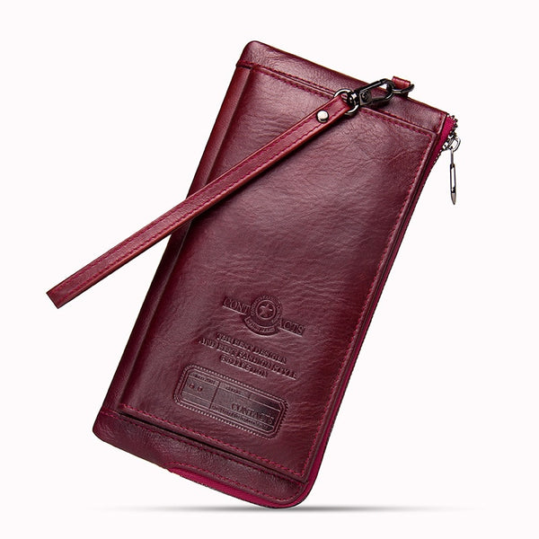 Red - 2019 Men Wallet Clutch Genuine Leather Brand Rfid  Wallet Male Organizer Cell Phone Clutch Bag Long Coin Purse Free Engrave