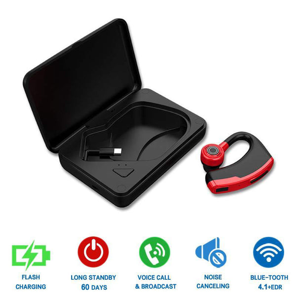 Red with Box - New V9 Handsfree Wireless Bluetooth Earphones Noise Control Business Wireless Bluetooth Headset with Mic for Driver Sport