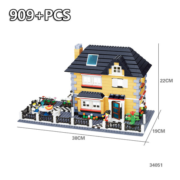 909PCS Block No Box - City Architecture Villa Cottage Model Beach Hut Modular Home House Village Building Blocks Compatible Legoingly Friends Toy Gift