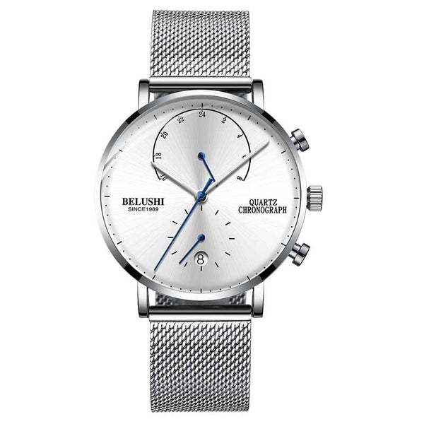steelsilver - BELUSHI Fashion Quartz Watches Men Top Brand Ultra-thin Leather Men Watch Waterproof Male Auto Date Clock Relogio Masculino