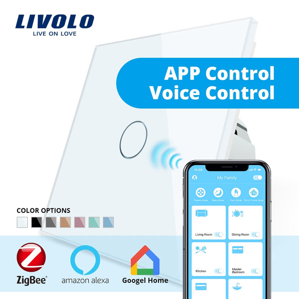 [variant_title] - Livolo EU Standard Zigbee Smart Home Wall Touch Switch, Touch WiFi APP Control, google home control , Alexa, echo control