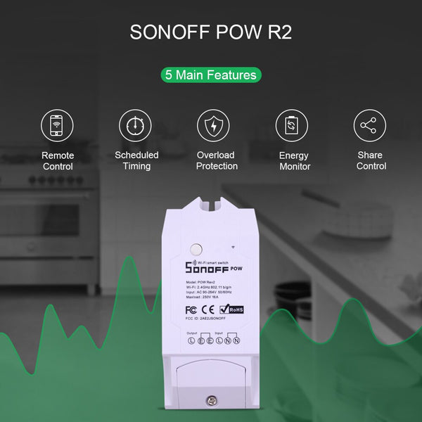 [variant_title] - Sonoff POW R2 Smart Wifi Switch Controller Wireless Smart Home Device With Real Time Power Consumption Measurement 15A/3500w