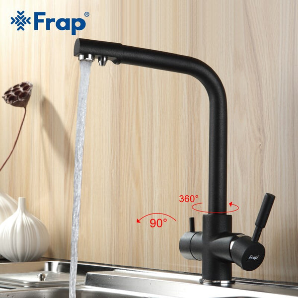 [variant_title] - Frap New Black Kitchen sink Faucet mixer Seven Letter Design 360 Degree Rotation Water Purification tap Dual Handle F4352 series