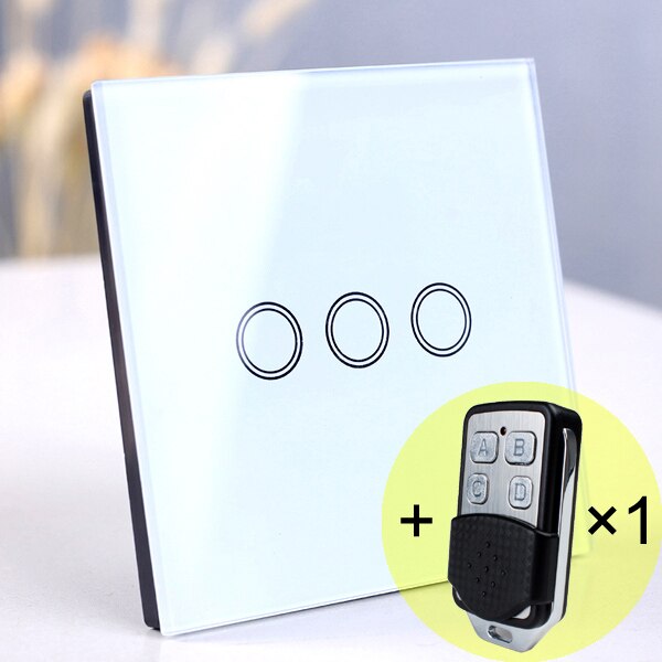 3 gang White Remote - Wireless Wall Light switch touch EU Standard Smart light Switch, 130-240V 1234 Gang Glass Panel Remote Control Touch wall Switch