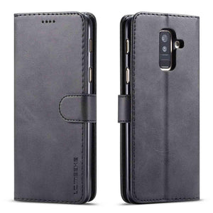 Black / A6 2018 - Luxury Leather Flip Case For Samsung Galaxy A6 2018 A6 Plus Soft Silicone Cover Card Holder Wallet Case For Samsung A6 2018