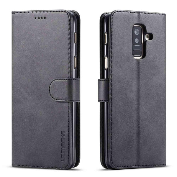 Black / A6 2018 - Luxury Leather Flip Case For Samsung Galaxy A6 2018 A6 Plus Soft Silicone Cover Card Holder Wallet Case For Samsung A6 2018