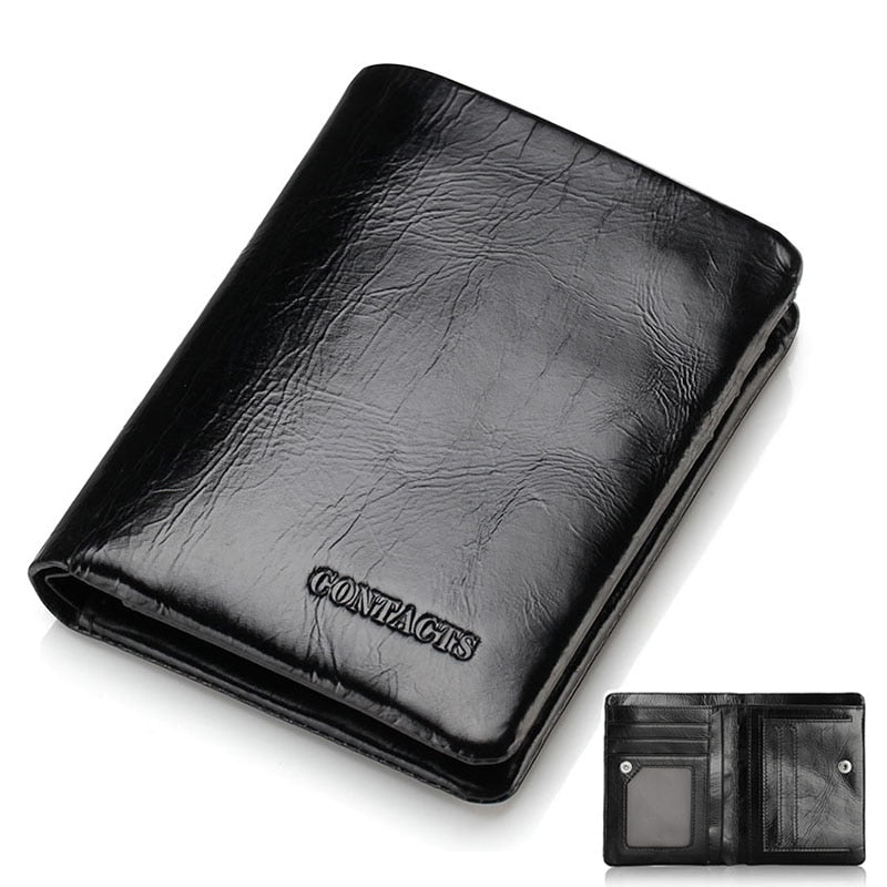 black bifold - CONTACT'S 2018 New Classical Genuine Leather Wallets Vintage Style Men Wallet Fashion Brand Purse Card Holder Long Clutch Wallet