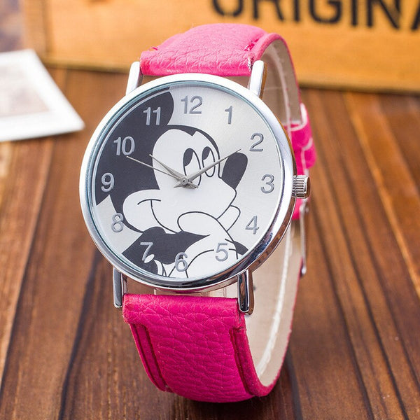 [variant_title] - New Women Watch Mickey Mouse Pattern Fashion Quartz Watches Casual Cartoon Leather Clock Girls Kids Wristwatch Relogio Feminino