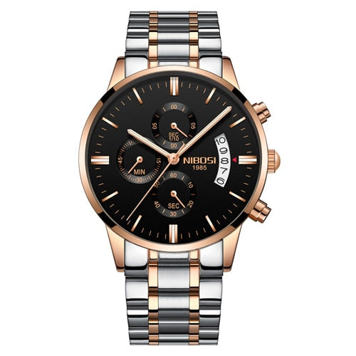RoseGold Black Steel - NIBOSI Relogio Masculino Men Watches Luxury Famous Top Brand Men's Fashion Casual Dress Watch Military Quartz Wristwatches Saat