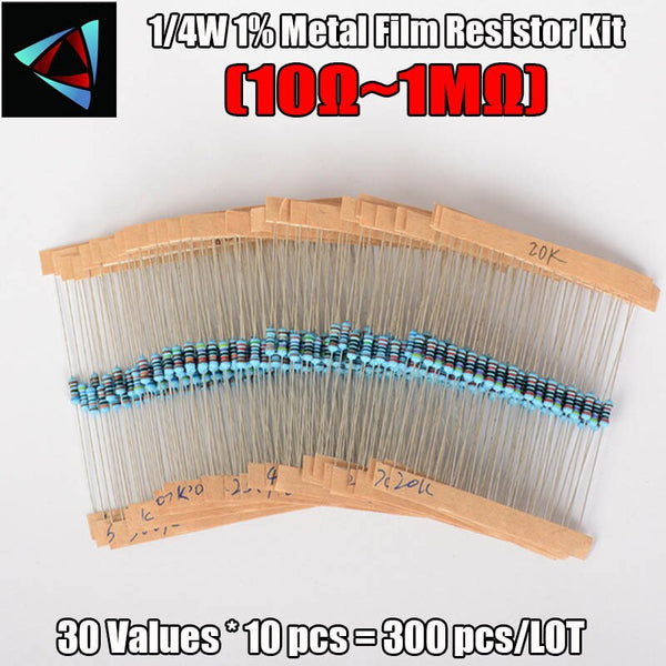 [variant_title] - 1 Box 300Pcs 10 -1M Ohm 1/4w Resistance 1% Metal Film Resistor Resistance Assortment Kit Set 30 Kinds Each 10pcs