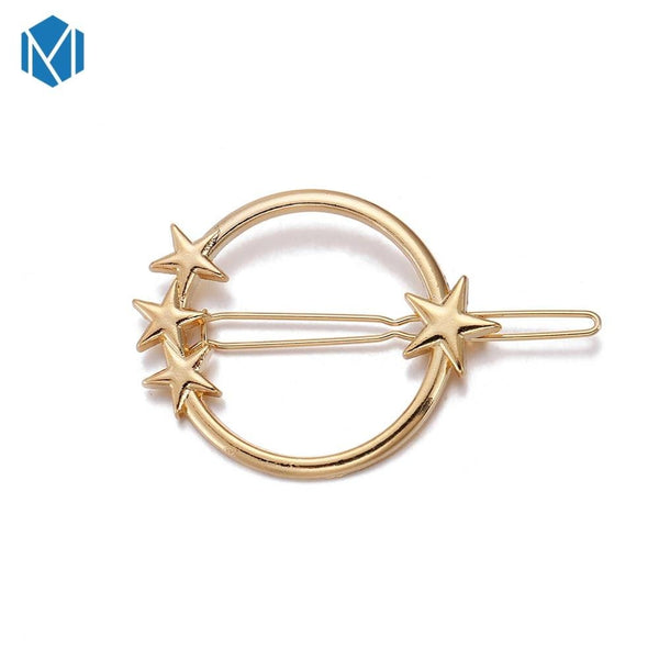 Star Round Gold - Fashion Woman Hair Accessories Triangle Hair Clip Pin Metal Geometric Alloy Hairband Moon Circle Hairgrip Barrette Girls Holder