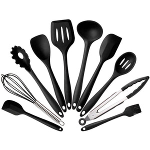 Black - 10pcs kitchen tools cooking tools accessories silicone non-stickware cutlery set kitchen cooking spoon pot shovel egg blender