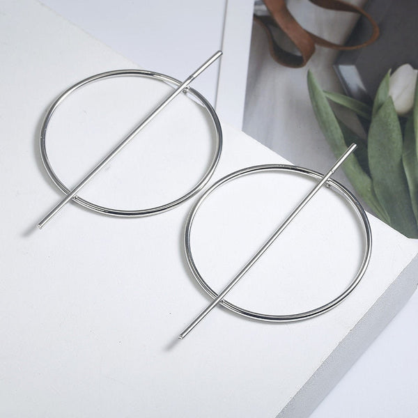 [variant_title] - Simple fashion gold color Silver plated geometric big round earrings for women fashion big hollow drop earrings jewelry