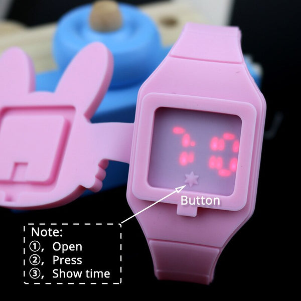 [variant_title] - Lovely Rabbit Cartoon Children Watches Flip Cover Rubber Electronic Kids Watch for Boy Student Girls Clock Reloj Infantil Saati