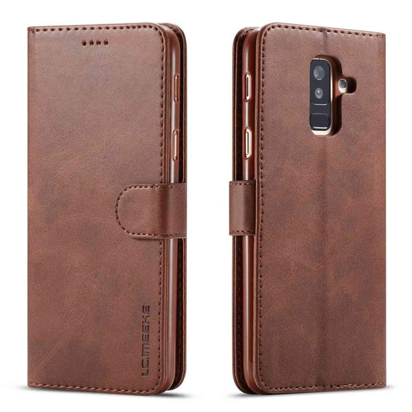 Brown / A6 2018 - Luxury Leather Flip Case For Samsung Galaxy A6 2018 A6 Plus Soft Silicone Cover Card Holder Wallet Case For Samsung A6 2018