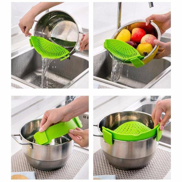 [variant_title] - Silicone Colanders Kitchen Clip On Pot Strainer Drainer For Draining Liquid Univers Draining Pasta Vegetable Tool DropShipping